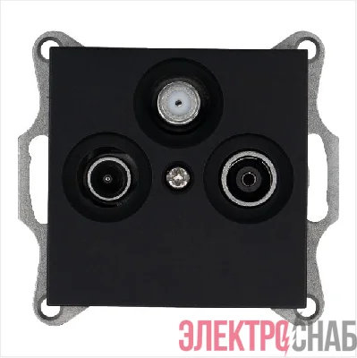 Розетка телевизионная оконечная TV + FM + SAT 3-м Ф9.5мм механизм черн. матов. soft touch Jasmart G6206PB