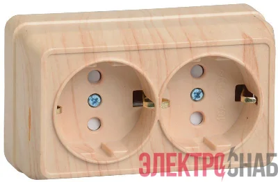 Розетка 2-м ОП Октава РСш22-3-ОС 16А IP20 с заземл. защ. шторки сосна GENERICA ERO24-K03-16-DC