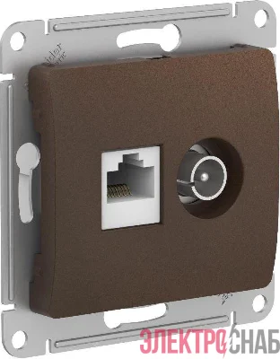 Розетка компьютерная + телевизионная 2-м Glossa RJ45 кат.5E + TV механизм шоколад SE GSL000889