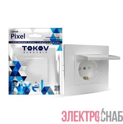 Розетка 1-м СП Pixel 16А IP20 с заземл. защ. шторки с крышкой механизм бел. TOKOV ELECTRIC TKE-PX-R1ZSW1-C01