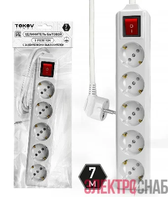 Удлинитель 5х7м с заземл. с выкл. 10А 3х1.5 TOKOV ELECTRIC TKL-C01-BU5-7-1.5-ZV