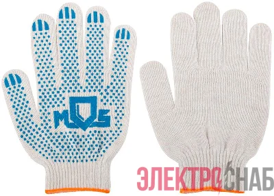 Перчатки вязаные (4 нити) 10 класс вязки х/б с ПВХ 12484