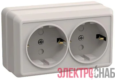 Розетка 2-м ОП Октава РСш22-3-ОКм 16А IP20 с заземл. защ. шторки крем. GENERICA ERO24-K33-16-DC