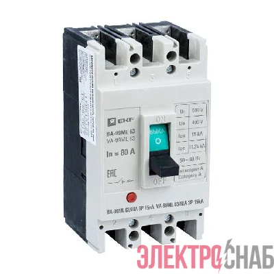 Выключатель автоматический 3п 63/80А 15кА ВА-99МL Basic EKF mccb99-63-80mi