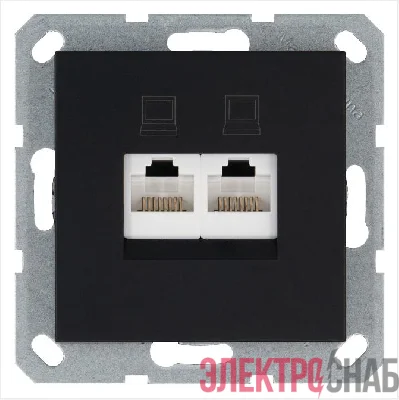 Розетка компьютерная 2-м RJ45 IP20 кат. 5E механизм черн. матов. soft touch Jasmart G6106PB