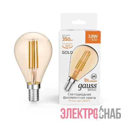 Лампа светодиодная филаментная Basic Filament 3.8Вт Шар 2400К Е14 350лм golden GAUSS 1057154