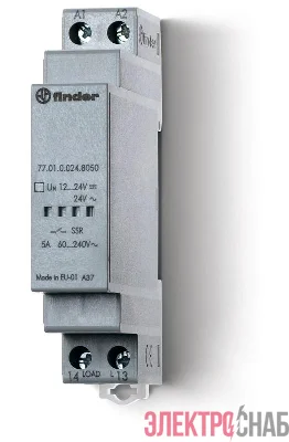 Реле модульное твердотельное выход 5А (60…240В AC) 110...240В AC функция "Включ. при пересечении нуля" 17.5мм IP20 FINDER 770182308050