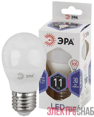 Лампа светодиодная P45-11W-860-E27 шар 880лм ЭРА Б0032991