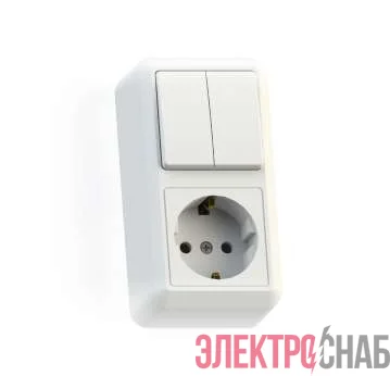 Блок комбинированный ОП БКВР-428 Оптима (2-кл. выкл. + розетка с заземл.) бел. Кунцево 8066