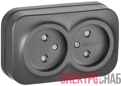 Розетка 2-м ОП GLORY РСш22-2-ХСм 10А без заземл. защ. шторки сталь матов. IEK ERH23-K46M-10