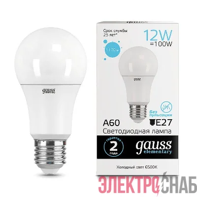Лампа светодиодная Elementary 12Вт A60 грушевидная 6500К холод. бел. E27 1170лм GAUSS 23232