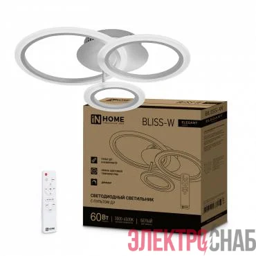 Светильник светодиодный ELEGANT BLISS-W 60Вт 230В 3000-6500К 4700лм 500х500х140мм с пультом ДУ бел. IN HOME 4690612043364