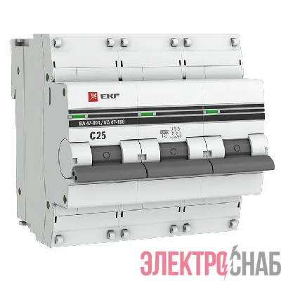 Выключатель автоматический модульный 3п C 25А 10кА ВА 47-100 PROxima EKF mcb47100-3-25C-pro