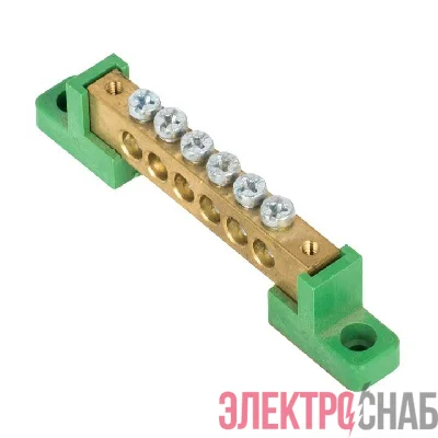 Шина нулевая PE 8х12 6 отвер. латунь с контактной пластиной 2 зел. угловых изолятора PROxima EKF sn0-125-06-2-pe