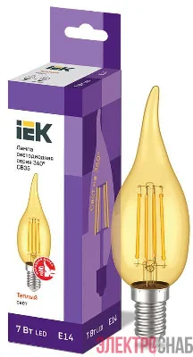 Лампа светодиодная филаментная 360° 7Вт CB35 свеча на ветру 2700К E14 230В зол. IEK LLF-CB35-7-230-30-E14-CLG
