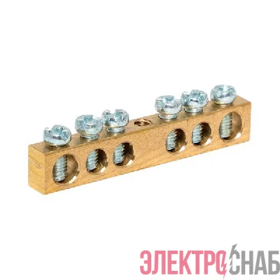 Шина PEN &quot;ноль-земля&quot; 6х9 6 отвер. латунь крепеж по центру розн. стикер PROxima EKF sn0-63-06-r