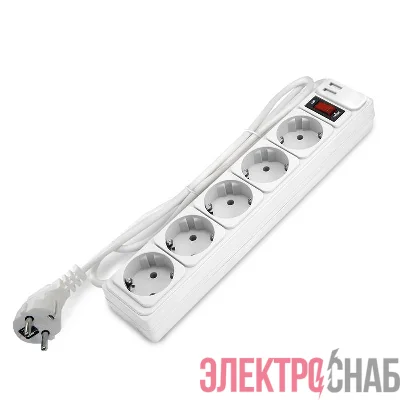 Удлинитель с сетевым фильтром 5х1.8м с заземл 10А 2.2кВт IP20 2хUSB ПВС 3х1 с выкл. бел. DOMTOK 2564