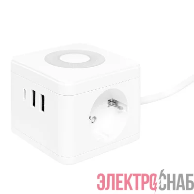 Удлинитель "Куб" 2х1.3м 2USB 2.4А+Type C + Ночник 1кв.мм EKF UBA-CUB-2-TC