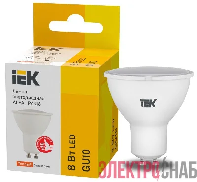 Лампа светодиодная Alfa 8Вт PAR16 софит 3000К GU10 230В (6шт) IEK LLA-PAR16-8-230-3-GU10-6