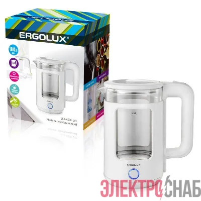 Чайник электрический ELX-KG08-C01 стекло/пластик 1.8л 220-240В 1800Вт бел. ERGOLUX 15334