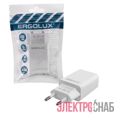 Адаптер сетевой 1USB 100-220В 5-9В/2А пакет бел. Ergolux 15203