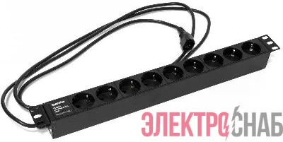 Блок розеток 9-м 10А SHE19-9SH-2.5IEC 250В 3х1кв.мм 482.6х44.4х44.4мм для 19дюйм горизонт. Schuko с вилкой IEC320 C14 шнур 2.5м Hyperline 397068