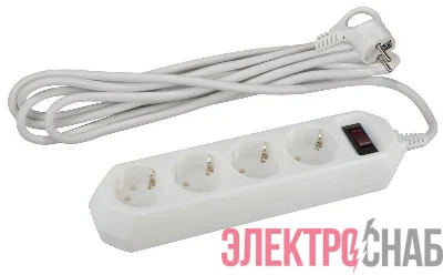 Удлинитель с сетевым фильтром 4х1.5м USF-M-4es-1.5m-W с заземл с выкл. ПВС 3х0.75 бел. ЭРА Б0019741