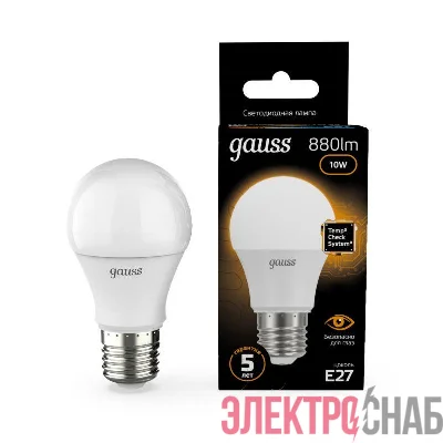 Лампа светодиодная Black 10Вт A60 грушевидная 3000К тепл. бел. E27 880лм GAUSS 102502110