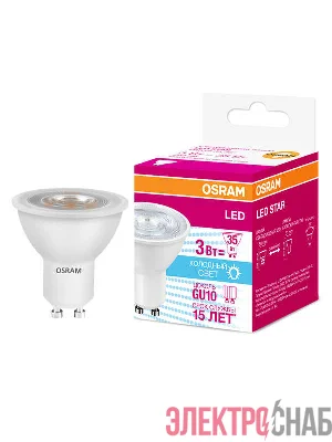 Лампа светодиодная LED STAR PAR16 3W/840 (замена 35Вт) 3Вт 4000К нейтр. бел. GU10 280лм 220-240В прозр. пласт. OSRAM 4058075134812