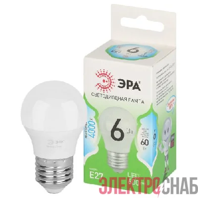 Лампа светодиодная GREEN LINE P45-6W-840-E27 GL 6Вт шар 4000К яркий свет бел. E27 Эра Б0067067