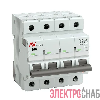 Выключатель автоматический модульный 4п B 20А 6кА AV-6 AVERES EKF mcb6-4-20B-av