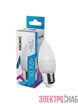Лампа светодиодная 10.5Вт свеча 4500К бел. E27 220В КОСМОС LkecLED10.5wCNE2745