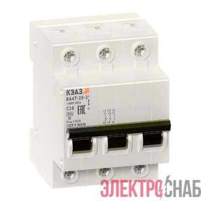 Выключатель автоматический модульный 3п C 63А 4.5кА ВА47-29-3C63-УХЛ3 КЭАЗ 141621