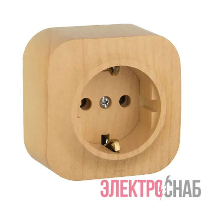 Розетка 1-м ОП Quteo 16А IP20 2P+E с заземл. без защ. шторок дерево IEK 782271