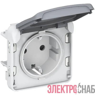 Механизм розетки 1-м СП Plexo с защ. крышкой с заземл. винт. клеммы IP55 сер. Leg 069571