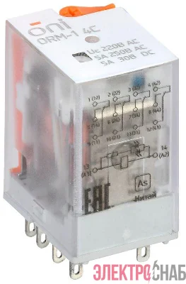 Реле интерфейсное ORM-1 4C 220В AC с LED и тест. кнопкой ONI ORM-1-4C-AC220V-L-B