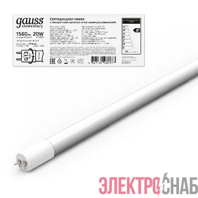 Лампа светодиодная Elementary 20Вт трубчатая 4000К нейтр. бел. G13 1560лм стекло GAUSS 93029-R
