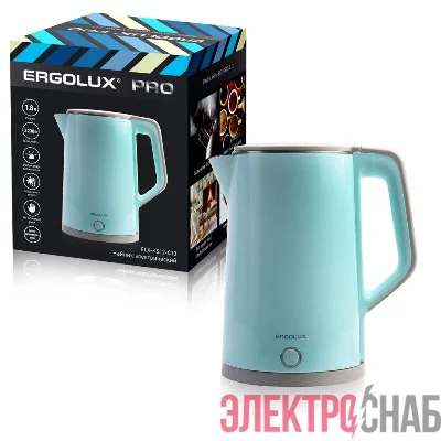 Чайник электрический ELX-KS12-C13 PRO нерж. сталь/пластик 1.8л 220-240В 2200Вт голуб. Ergolux 15330