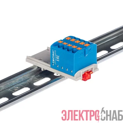 Блок распределительный с вертикал. адаптером на рейки шир. 15/35мм зажим push-in 10 точек подключения 2.5кв.мм син. DKC DTP1-010-04SPUB-V
