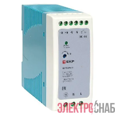 Блок питания на дин рейку 60Вт Uвх 220В AC m Uвых 12В DC постоянного тока EKF DR-M-60W-12