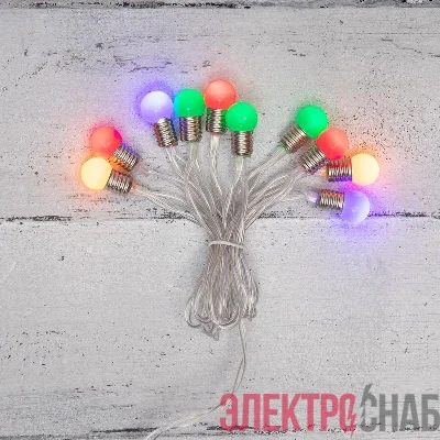 Гирлянда светодиодная "Мини-лампочки" 1.5м 10LED мультиколор 0.1Вт IP20 провод ПВХ прозр. элементы питания 2хAA (не в компл.) Neon-Night 303-074