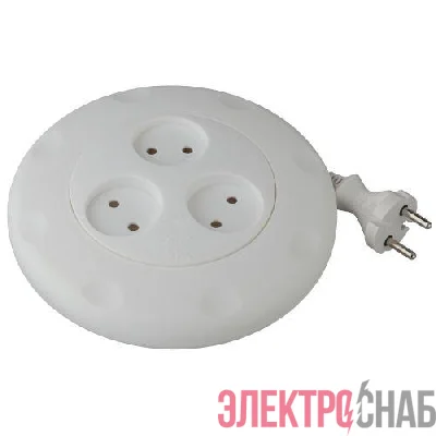 Удлинитель-рулетка 3х3м без заземл. 10А IP20 UR-3-3m-W ПВС 2х0.75 бел. Эра Б0019038