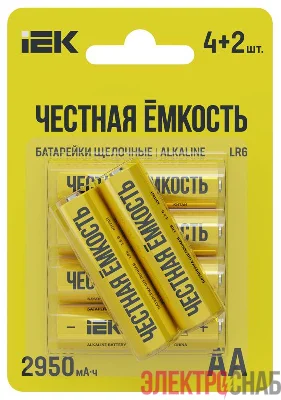 Элемент питания алкалиновый LR6/AA ПРОМО (блист.4+2шт) IEK ABT-LR06-OP-L04-02