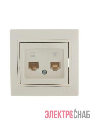 Розетка компьютерная + телефонная 2-м СП Mira RJ45 + RJ11 крем./крем.. LEZARD 701-0303-143