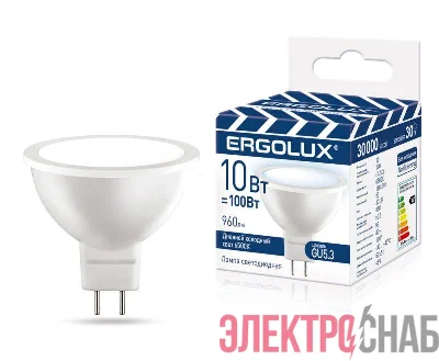 Лампа светодиодная LED-JCDR-10W-GU5.3-6K JCDR 10Вт GU5.3 6500К 180-240В ПРОМО Ergolux 15563
