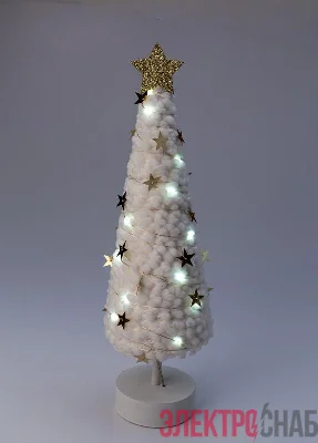 Светильник настольный "Елка" дизайн 2 (белое основание золотая звезда) 20LED плюш 11.5х38.5см тепл. бел. КОСМОС KOC_TAB-B105
