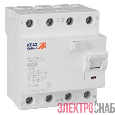 Выключатель дифференциального тока (УЗО) 4п 40А 300мА тип AC 4.5кА OptiDin DM63-4440 УХЛ4 КЭАЗ 343904