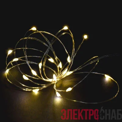 Гирлянда "Роса" 2м 20LED тепл. бел. IP20 провод прозр. шнур 0.3м 2AA IEK LGDB500-1-020-02-T-B-20