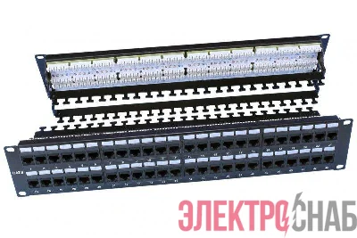 Патч-панель PP3-19-48-8P8C-C6-110D 19дюйм 2U 48 портов RJ45 кат.6 Dual IDC ROHS черн. (задн. каб. организат. в компл.) Hyperline 246108