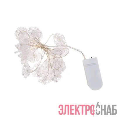 Гирлянда светодиодная "Снежинки" 2м 20LED бел. 2Вт 6В IP20 провод прозр. элементы питания 2хCR2032 (в компл.) Neon-Night 303-010